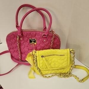 Stylish Betsey Johnson Pink and Yellow Quilted Handbags